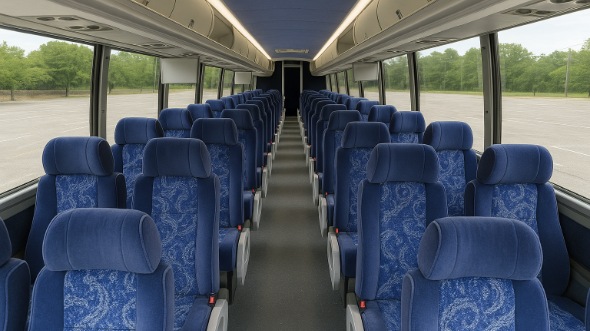 Interior of Charter Bus Company Cedar Park's 55 Passenger Charter Bus in Cedar Park