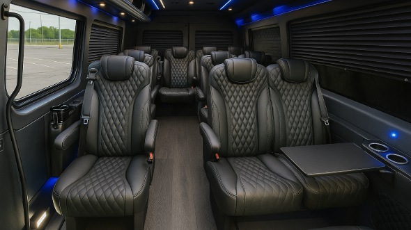 Interior of Charter Bus Company Bryan's Sprinter Van Rental With Driver in Bryan